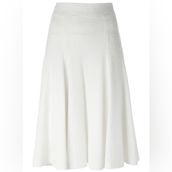 ALICE + OLIVIA Pleated Cloqué Midi Skirt textured viscose blend ivory size 6